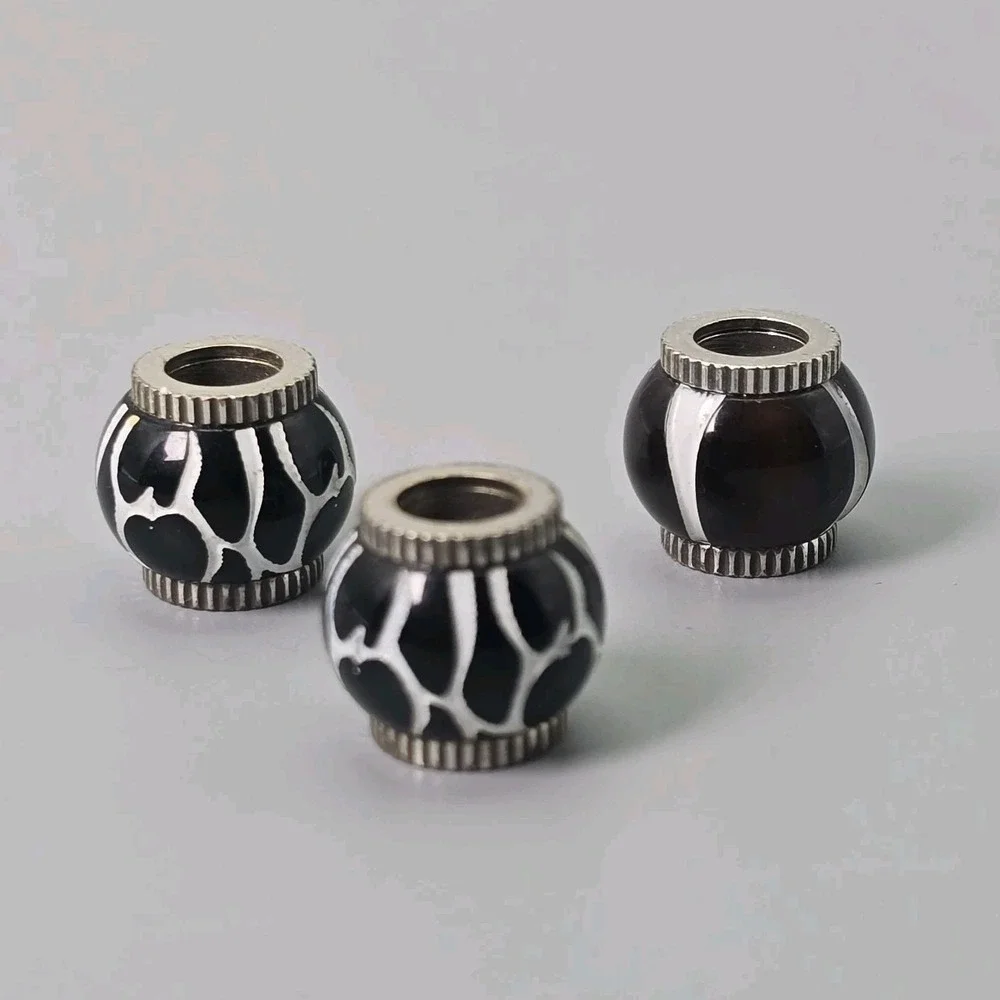 Brighton Retired Animal Print Bead Charm Lot Tiger Stripe Black White Spacer x3